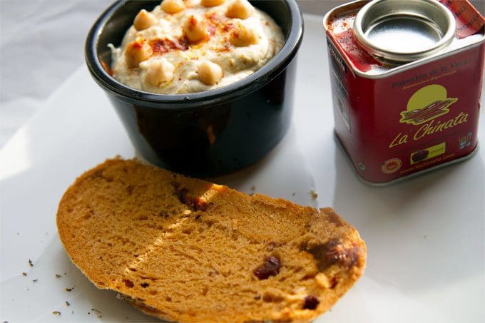Chickpea Hummus with sun-dried tomato bread