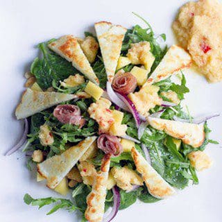Grilled Halloumi, Chicory, and Mango Salad