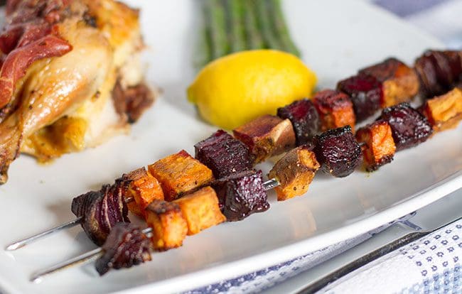 Roasted root vegetable skewers
