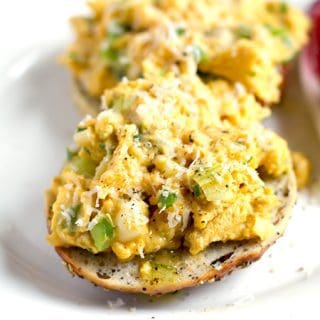 Scrambled eggs with spring onion and truffle oil