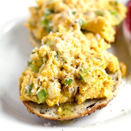 Scrambled eggs with spring onion and truffle oil