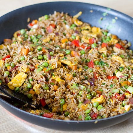 Egg fried rice with cashew nuts, ginger and lime