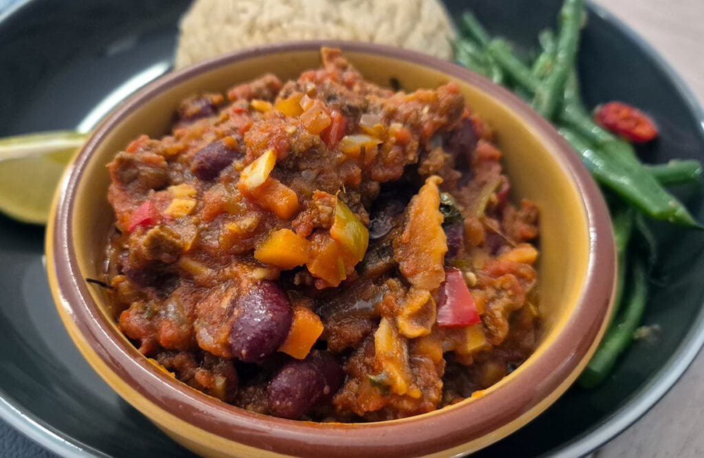 Alternative serving with Gaba rice and chilli and garlic beans